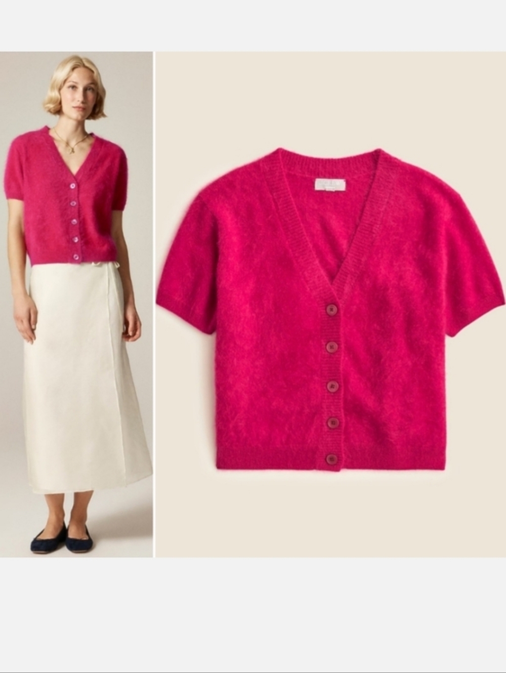 J.Crew Brushed Cashmere Short Sleeve Cardigan Sweater Crimson Rouge  XL 2X XXL